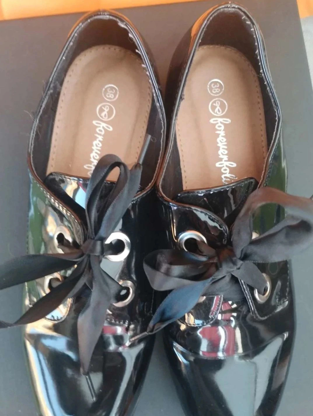 Lacquered black lace-up shoes, Forever Folie, Size 38 – photo 3